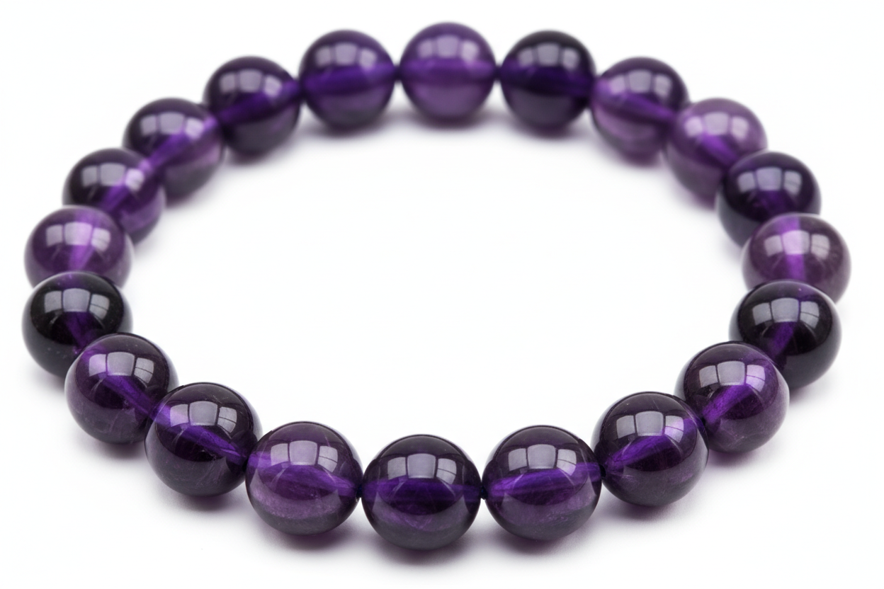 dark color lite transparent Natural Amethyst Bracelet in white background